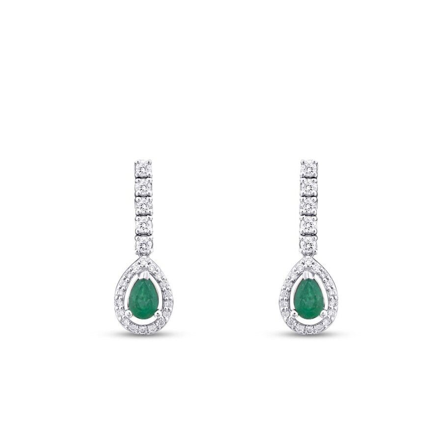 1,40 Carat Diamond Pear Emerald Earrings