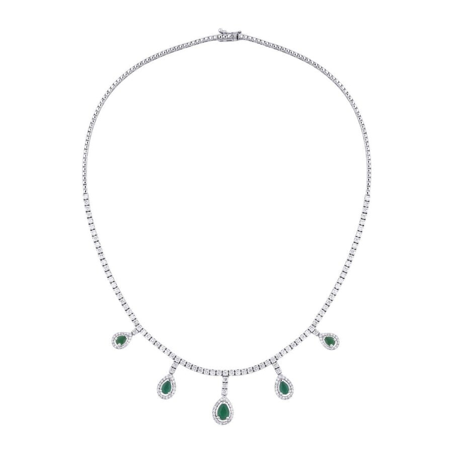 5,80 Carat Diamond Pear Emerald Necklace