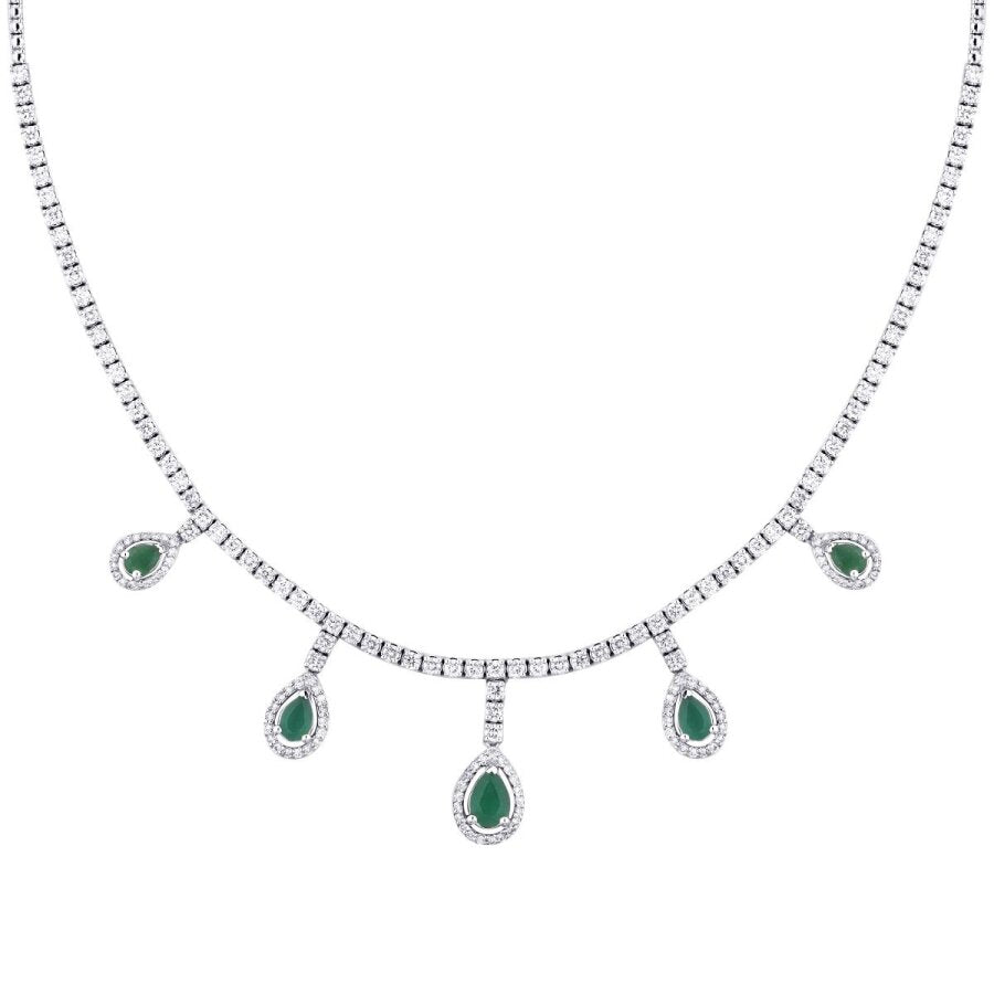 5,80 Carat Diamond Pear Emerald Necklace