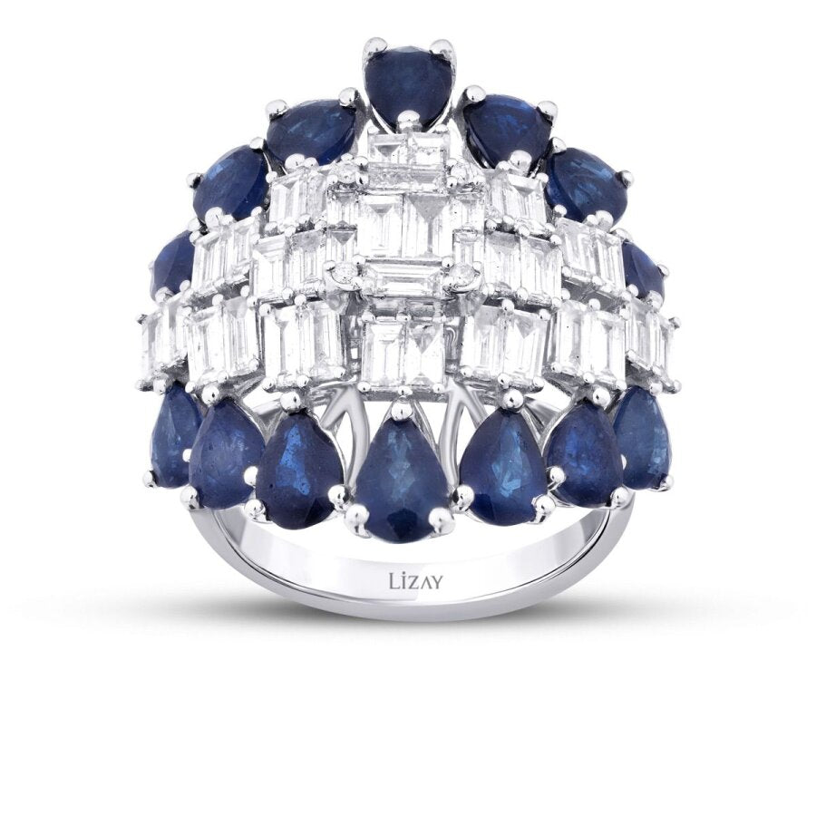 8,09 Carat Diamond Pear Sapphire Trend Ring