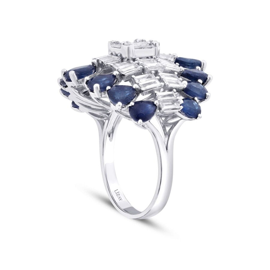 8,09 Carat Diamond Pear Sapphire Trend Ring
