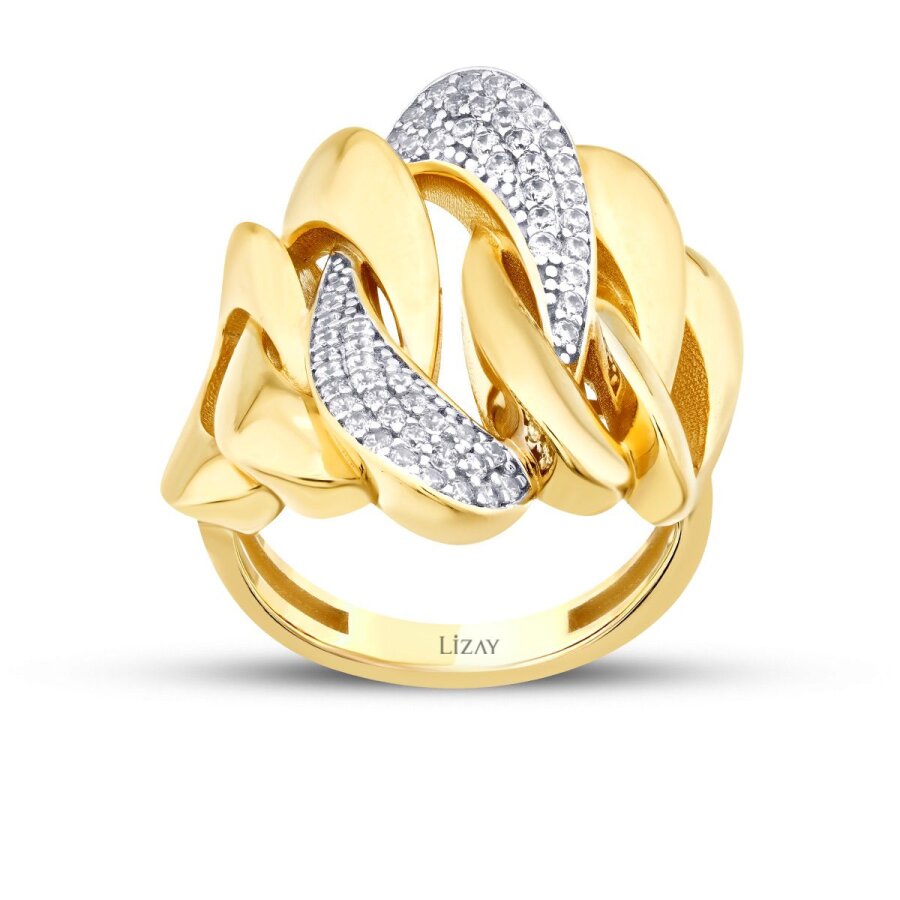 Gold Stone Geometric Link Ring
