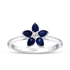 0,56 Carat Diamond Pear Sapphire Flower Ring