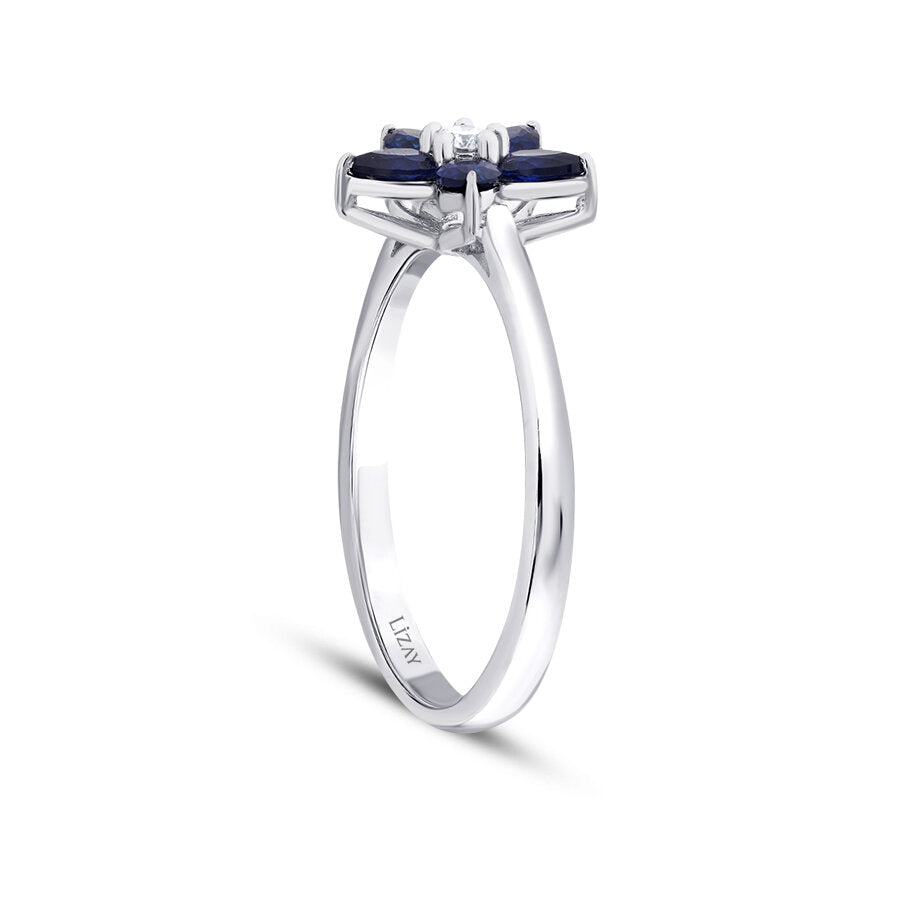 0,56 Carat Diamond Pear Sapphire Flower Ring