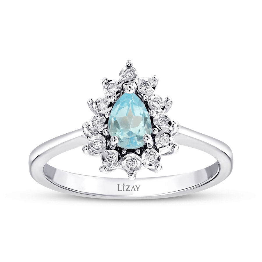 0.57 Carat Diamond Pear Blue Topaz Ring
