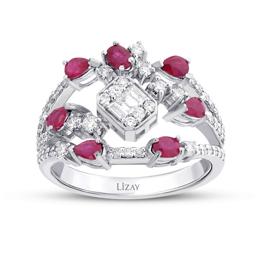 1,12 Carat Diamond Pear Ruby Ring