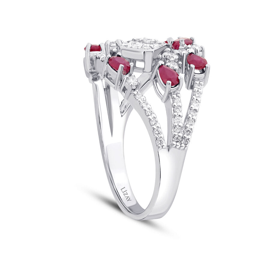 1,12 Carat Diamond Pear Ruby Ring