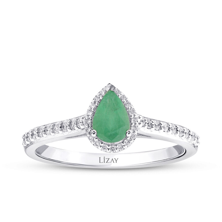 0,59 Carat Diamond Pear Emerald Ring