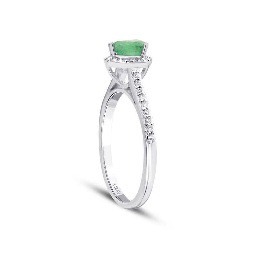 0,59 Carat Diamond Pear Emerald Ring