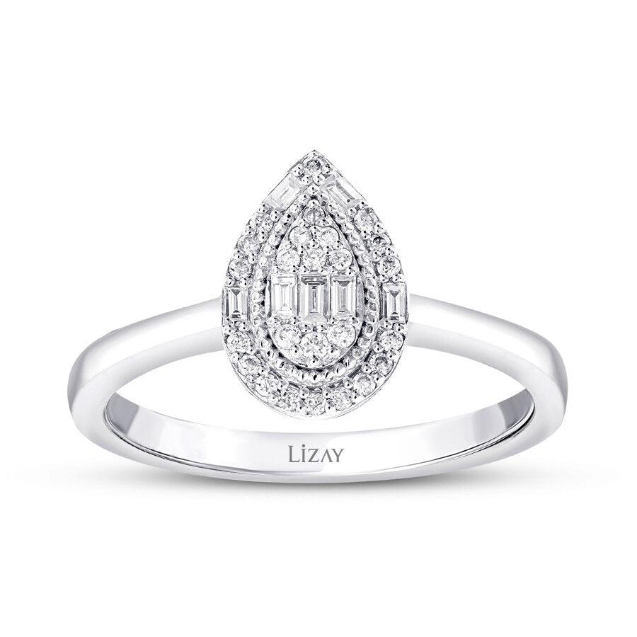 0,17 Carat Diamond Baguette Pear Trend Ring
