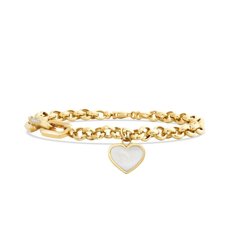 Gold White Enamel Heart Chain Bracelet