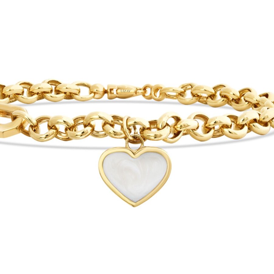 Gold White Enamel Heart Chain Bracelet