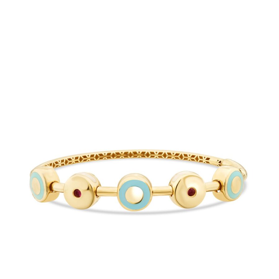 Gold Stone Blue Enamel Beaded Cuff