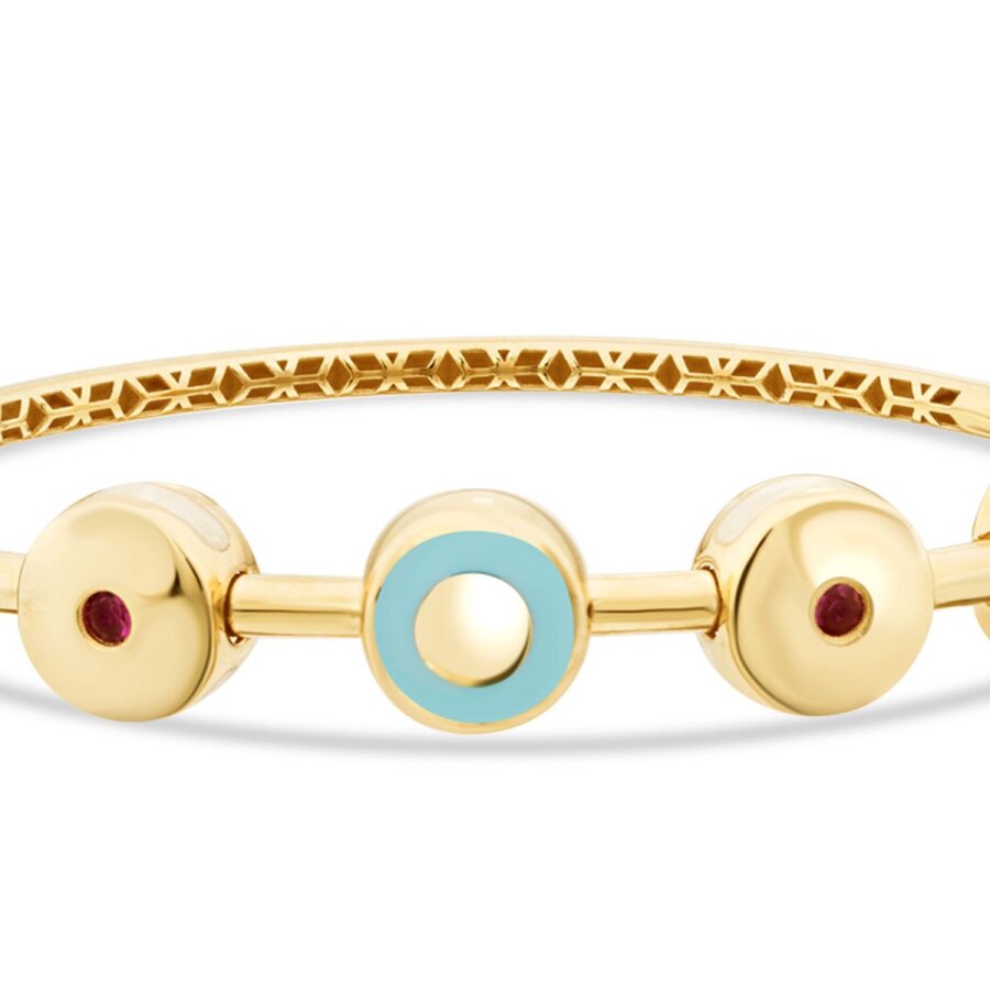 Gold Stone Blue Enamel Beaded Cuff