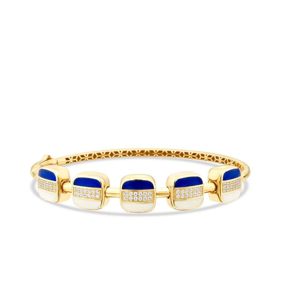 Gold Stone Navy and White Enamel Square Cuff