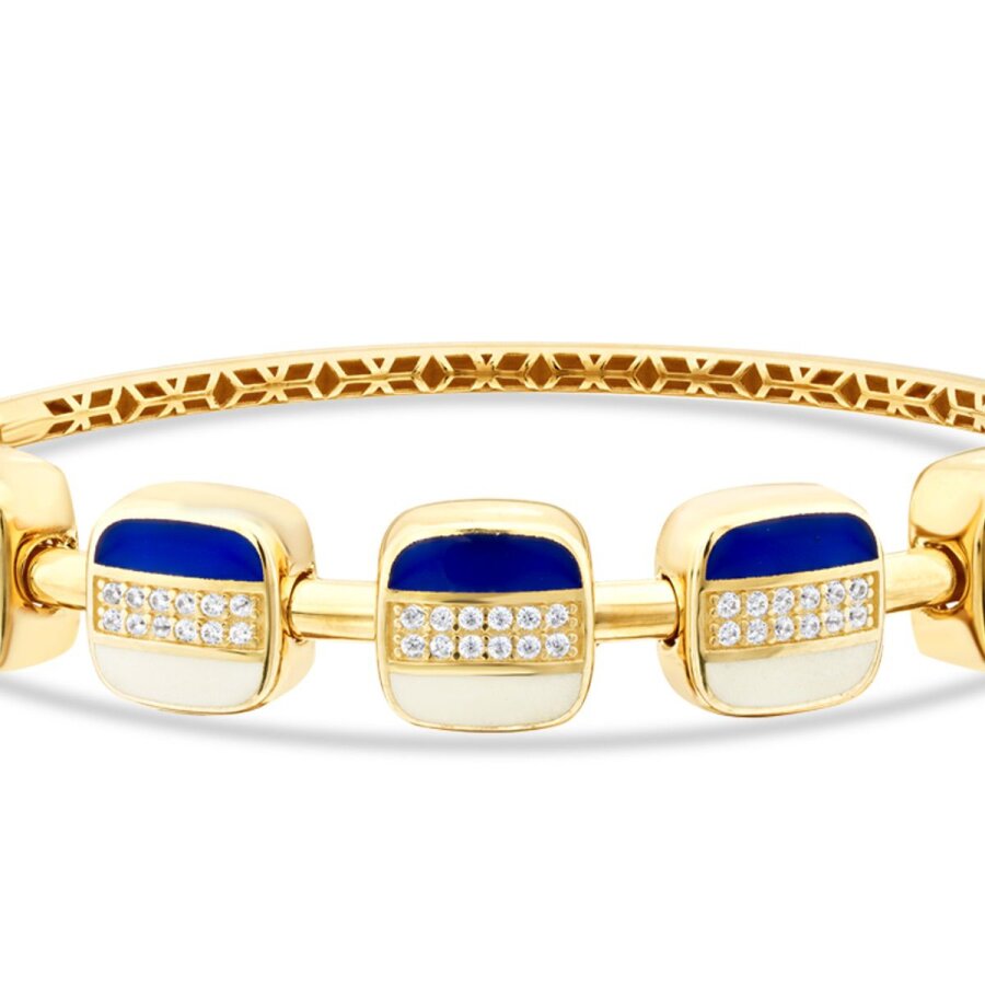 Gold Stone Navy and White Enamel Square Cuff