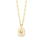 Gold Stone White Enamel North Star Plate Necklace