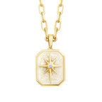Gold Stone White Enamel North Star Plate Necklace