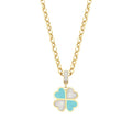 Gold Clover White and Blue Enamel Necklace