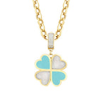 Gold Clover White and Blue Enamel Necklace