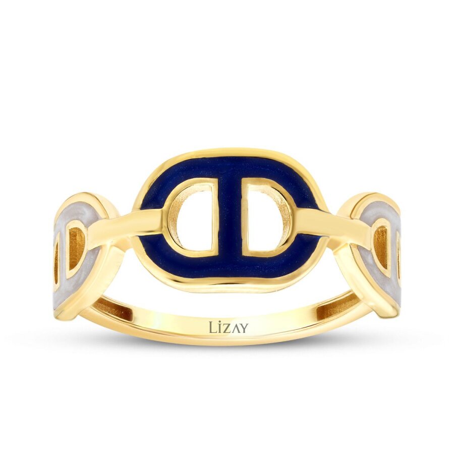 Gold White and Blue Enamel Trend Ring