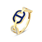 Gold White and Blue Enamel Trend Ring