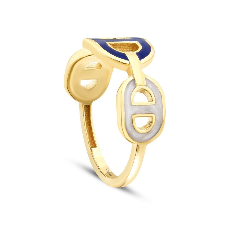 Gold White and Blue Enamel Trend Ring