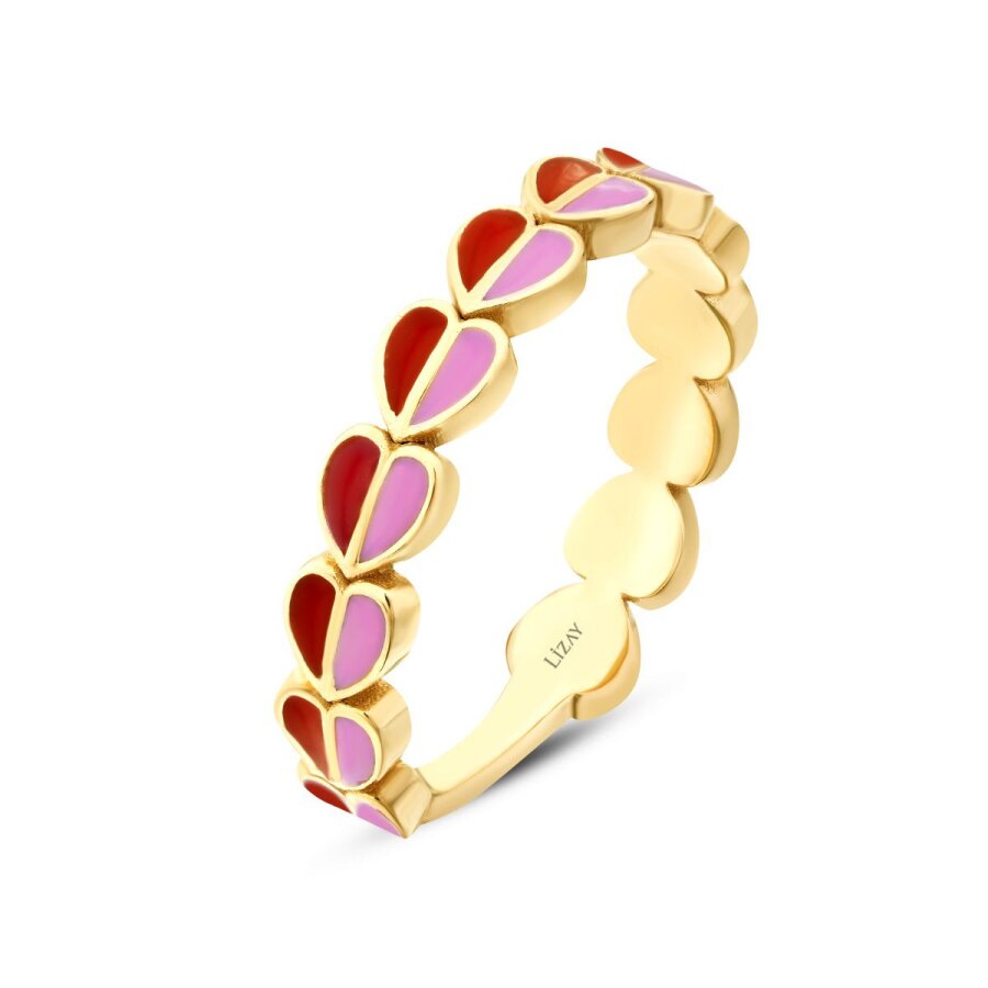 Gold Red and Pink Enamel Heart Ring