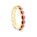 Gold Red and Pink Enamel Heart Ring
