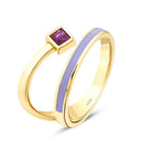 Gold Fuchsia Stone Purple Enamel Trend Ring