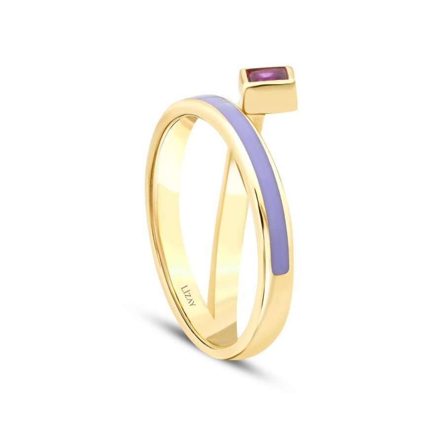 Gold Fuchsia Stone Purple Enamel Trend Ring