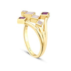 Gold Fuschia Stone White Enamel Geometric Trend Ring