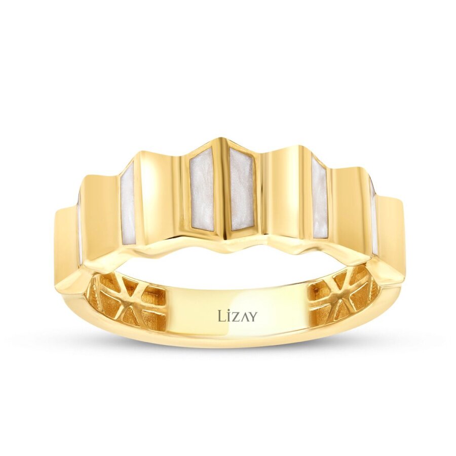 Gold White Enamel Textured Trendy Ring