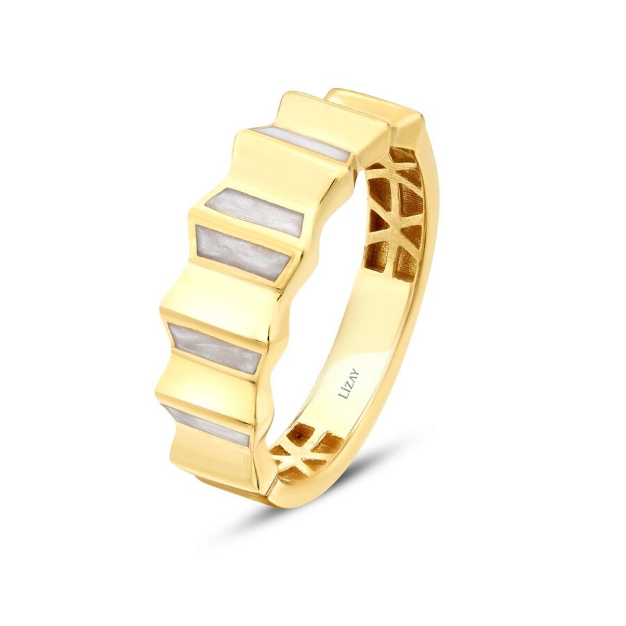 Gold White Enamel Textured Trendy Ring