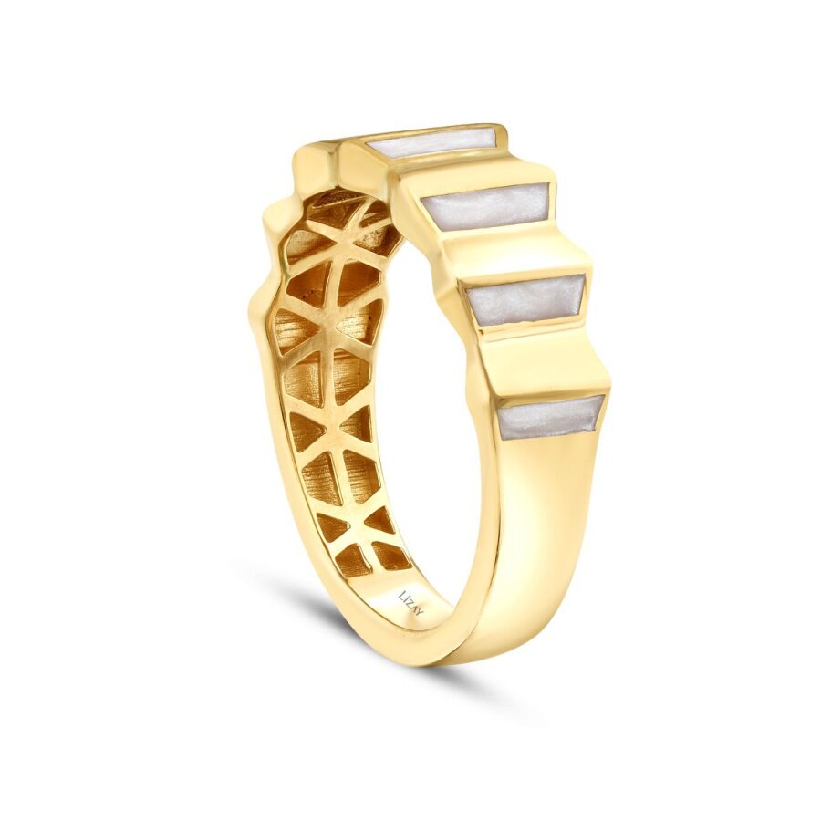 Gold White Enamel Textured Trendy Ring