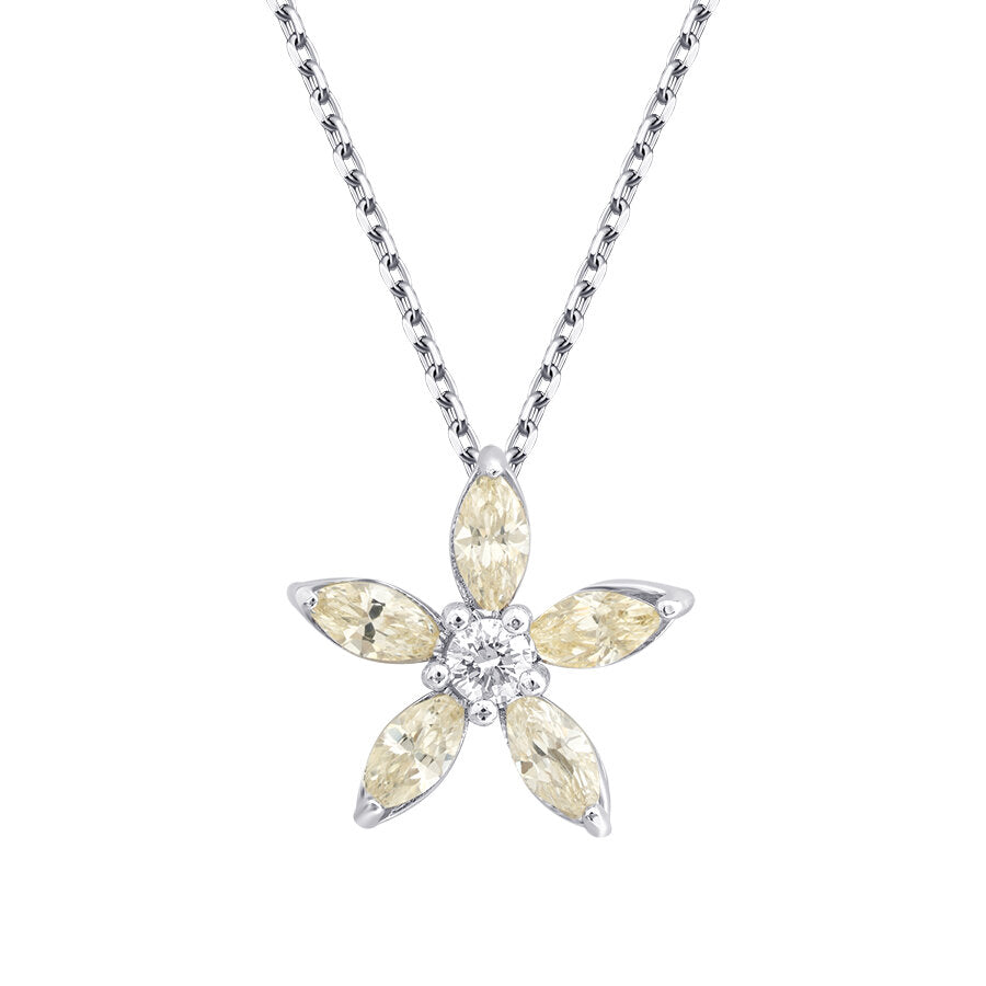 0,65 Carat Diamond Marquise Fancy Flower Necklace