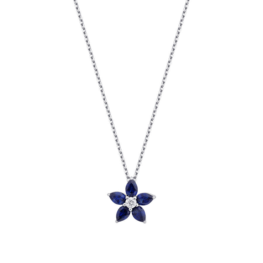 0,62 Carat Diamond Pear Sapphire Flower Necklace