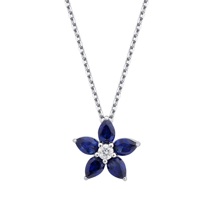 0,62 Carat Diamond Pear Sapphire Flower Necklace