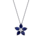 0,62 Carat Diamond Pear Sapphire Flower Necklace