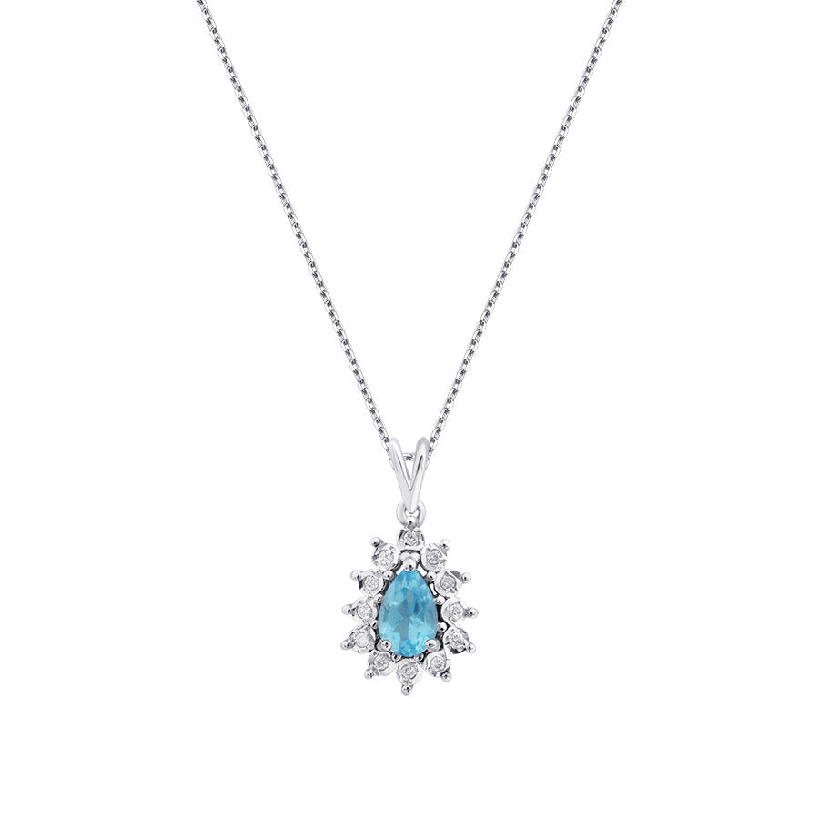 0,58 Carat Diamond Pear Blue Topaz Necklace