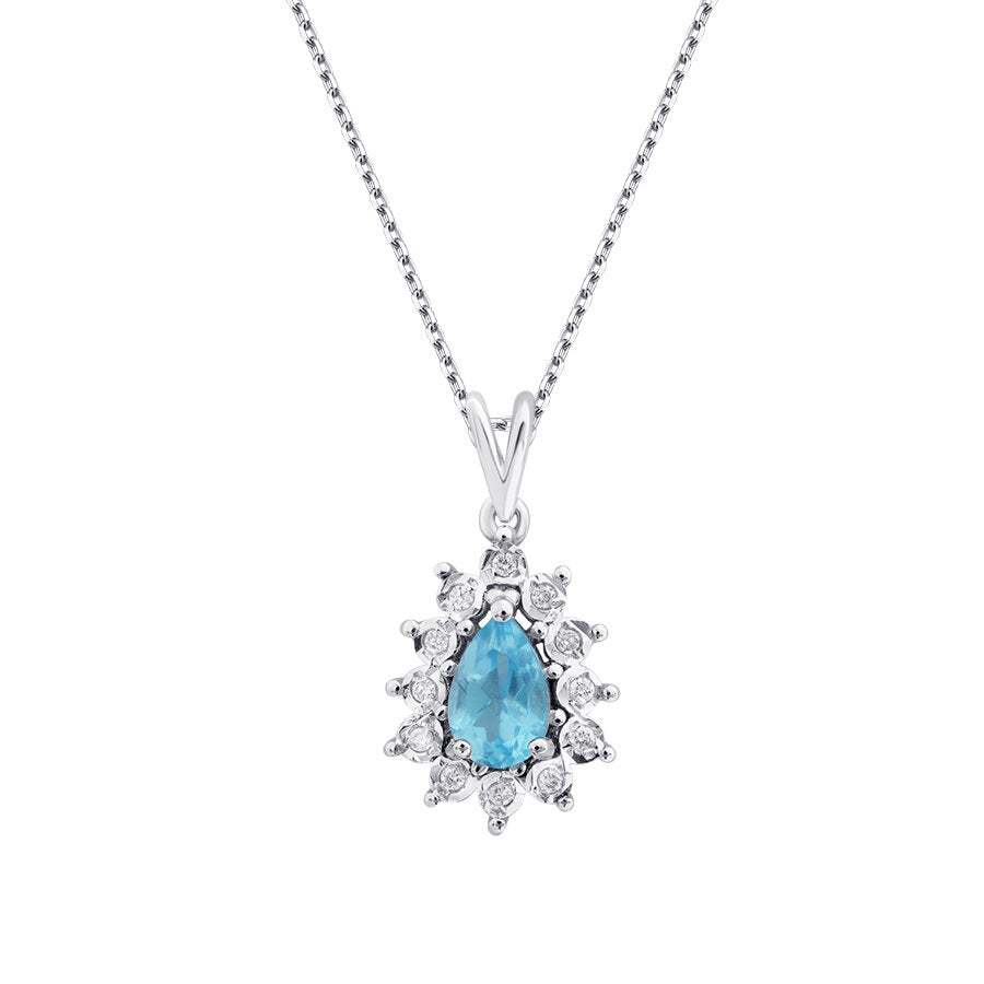 0,58 Carat Diamond Pear Blue Topaz Necklace