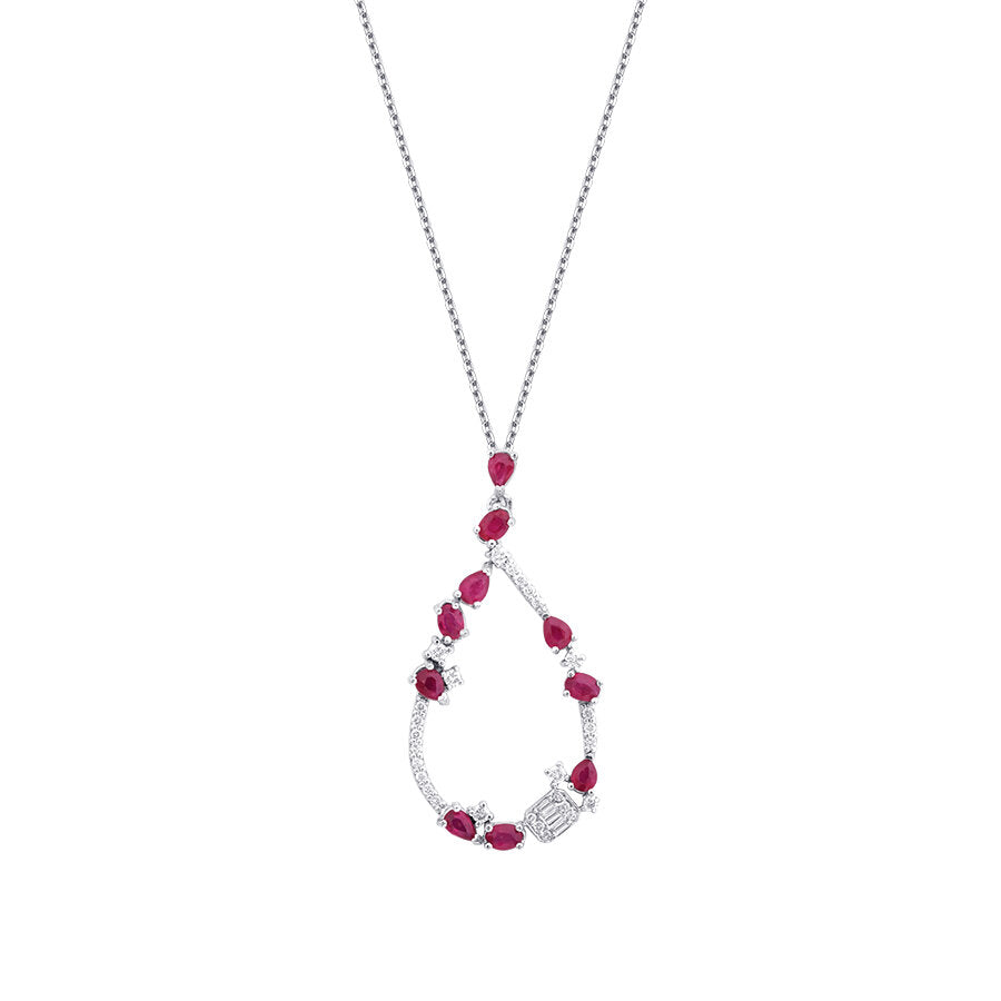 1,02 Carat Diamond Pear Ruby Trend Necklace