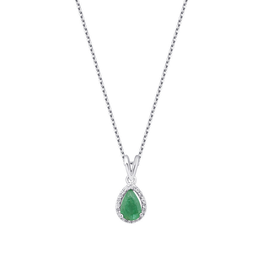 1,76 Carat Diamond Pear Emerald Necklace