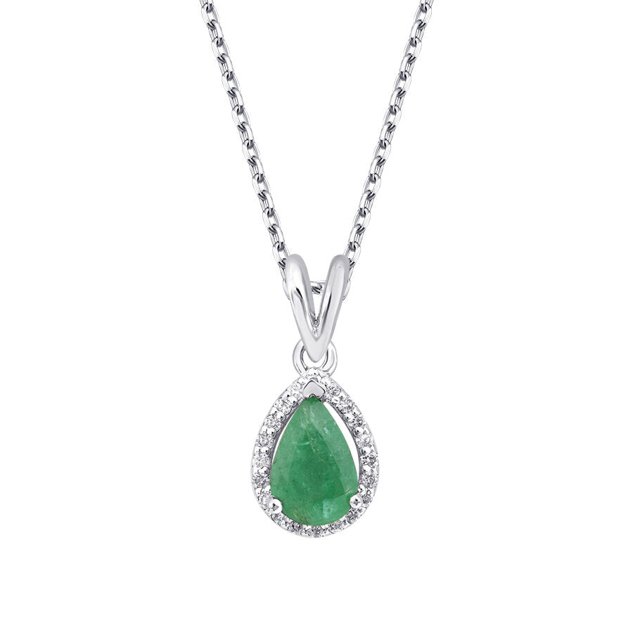 1,76 Carat Diamond Pear Emerald Necklace
