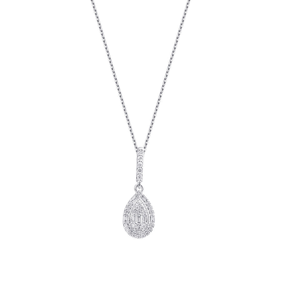 0.39 Carat Diamond Baguette Pear Necklace