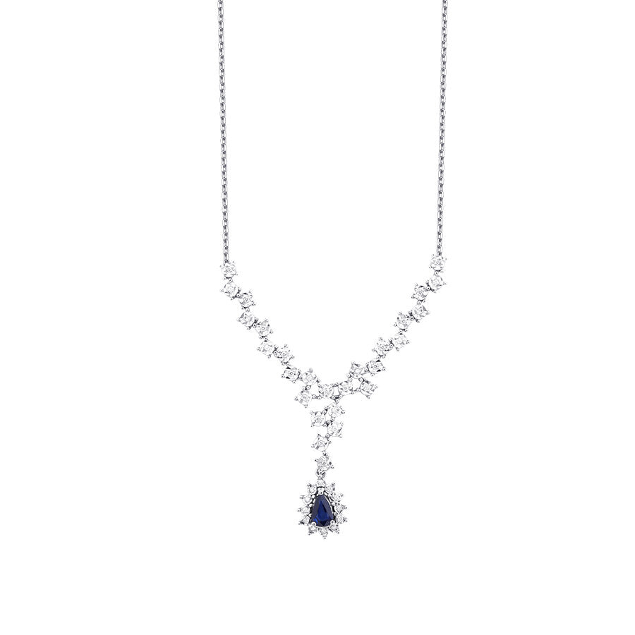 0,64 Carat Diamond Pear Sapphire Necklace