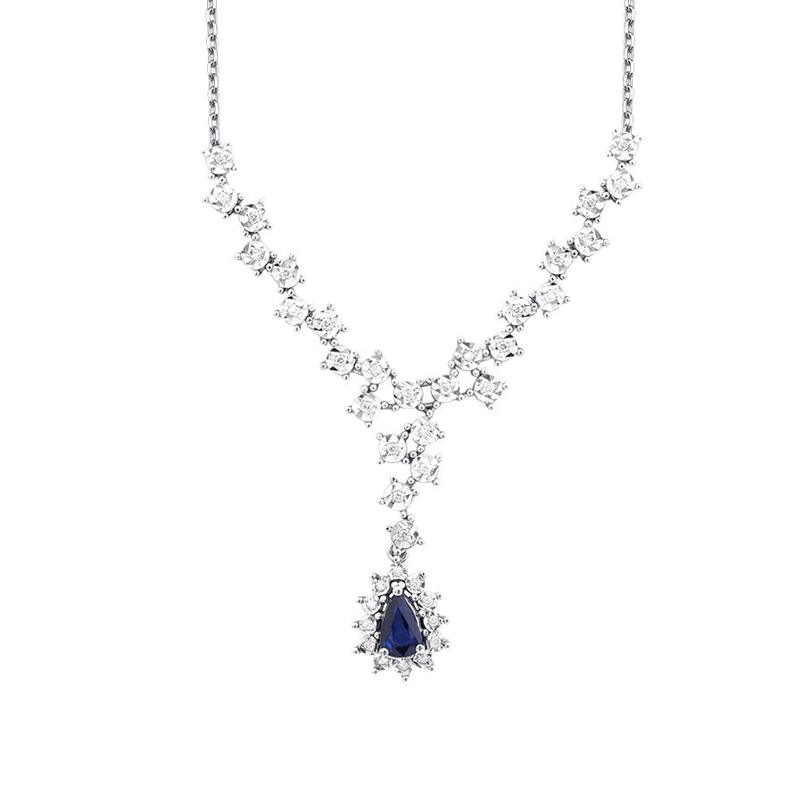 0,64 Carat Diamond Pear Sapphire Necklace