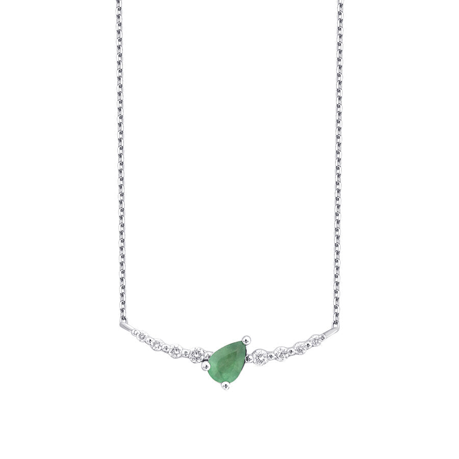 0,36 Carat Diamond Pear Emerald Necklace