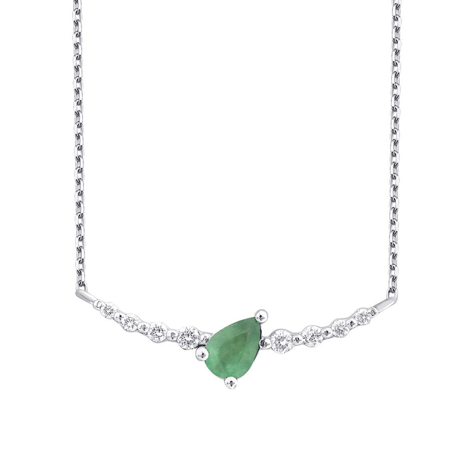 0,36 Carat Diamond Pear Emerald Necklace