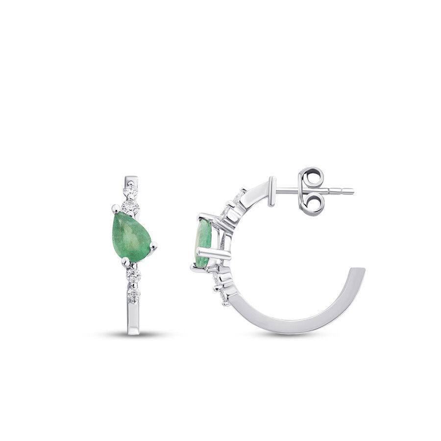 1,06 Carat Diamond Pear Emerald Earrings
